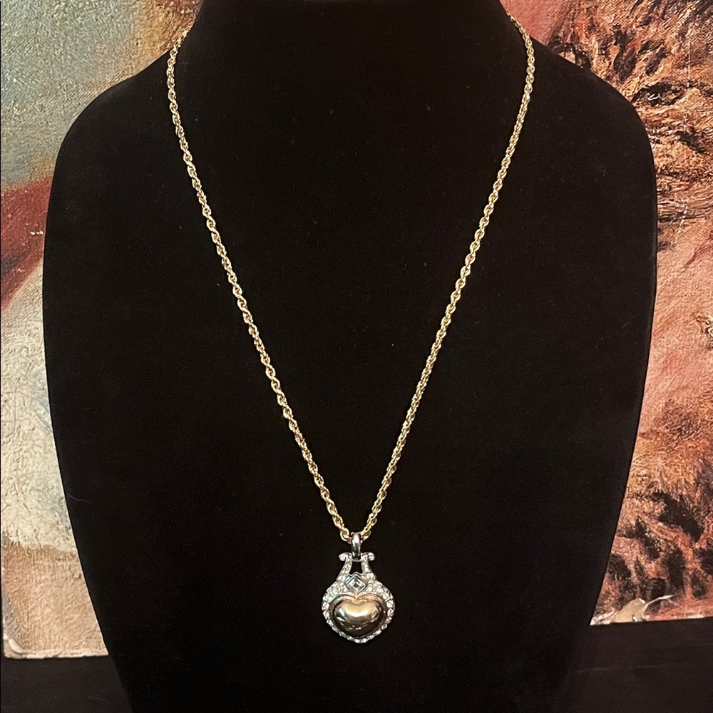 Piscitelli Gold & Silver Two Tone heart Pendant with Clear Crystals Golden Chain